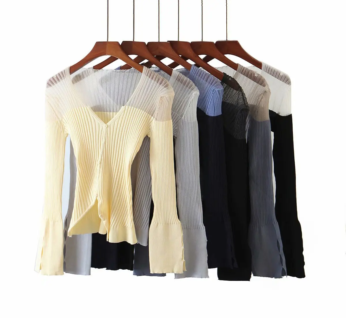 insNet Red European and American Autumn Women's All-match Irregular Color Matching Sweater Cardigan Top853-6748 | Женская одежда