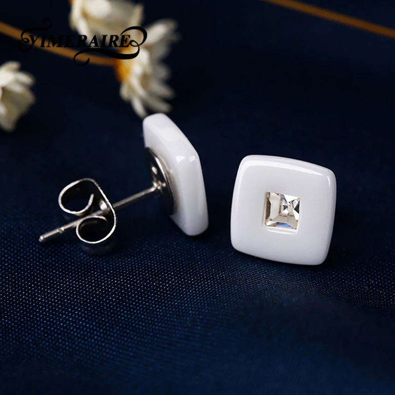 Кристальные квадратные керамические серьги гвоздики из циркона для женщин
