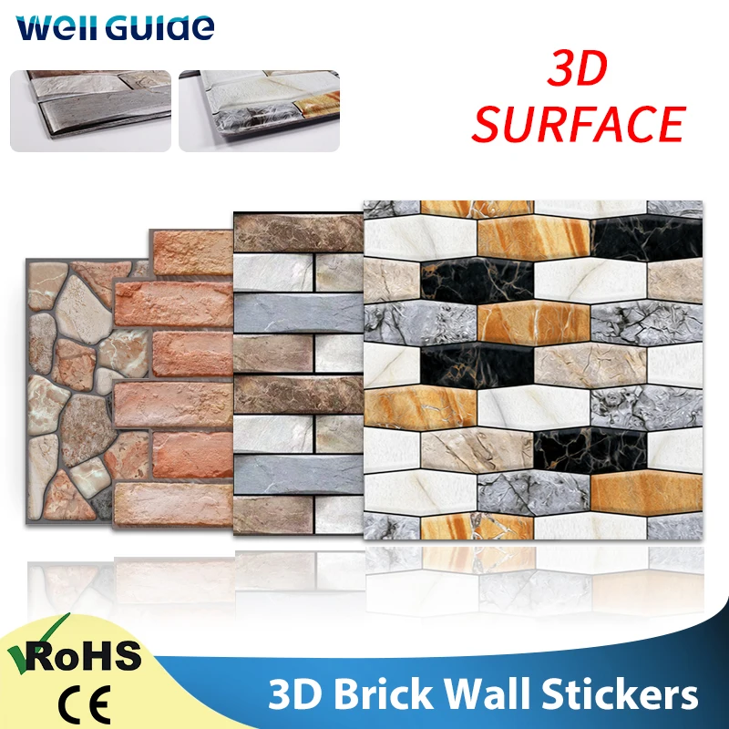 

3D Wall paper Marble Brick Peel and Self-Adhesive Wall Stickers Waterproof DIY Kitchen Bathroom Home Wall Stick PVC Tiles Panel