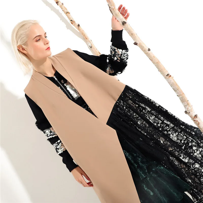 Женский весенний жилет элегантный Свободный с принтом Черный Асимметричный