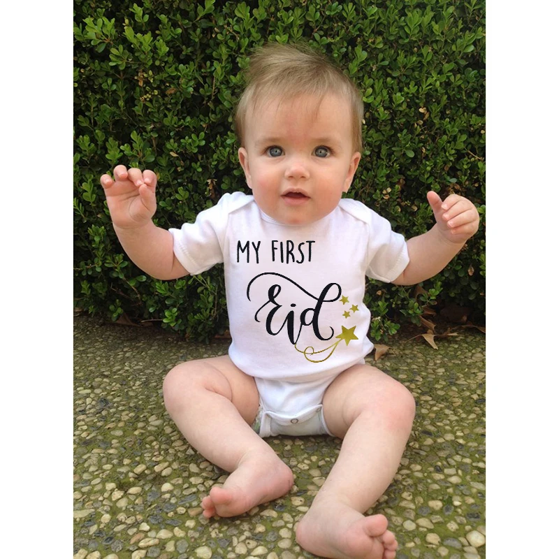 

New Baby Short Sleeve Jumpsuit Caasual Letter Print My First Eid Girl Boy Rompers Newborn Baby Clothes Newborn Baby Gifts