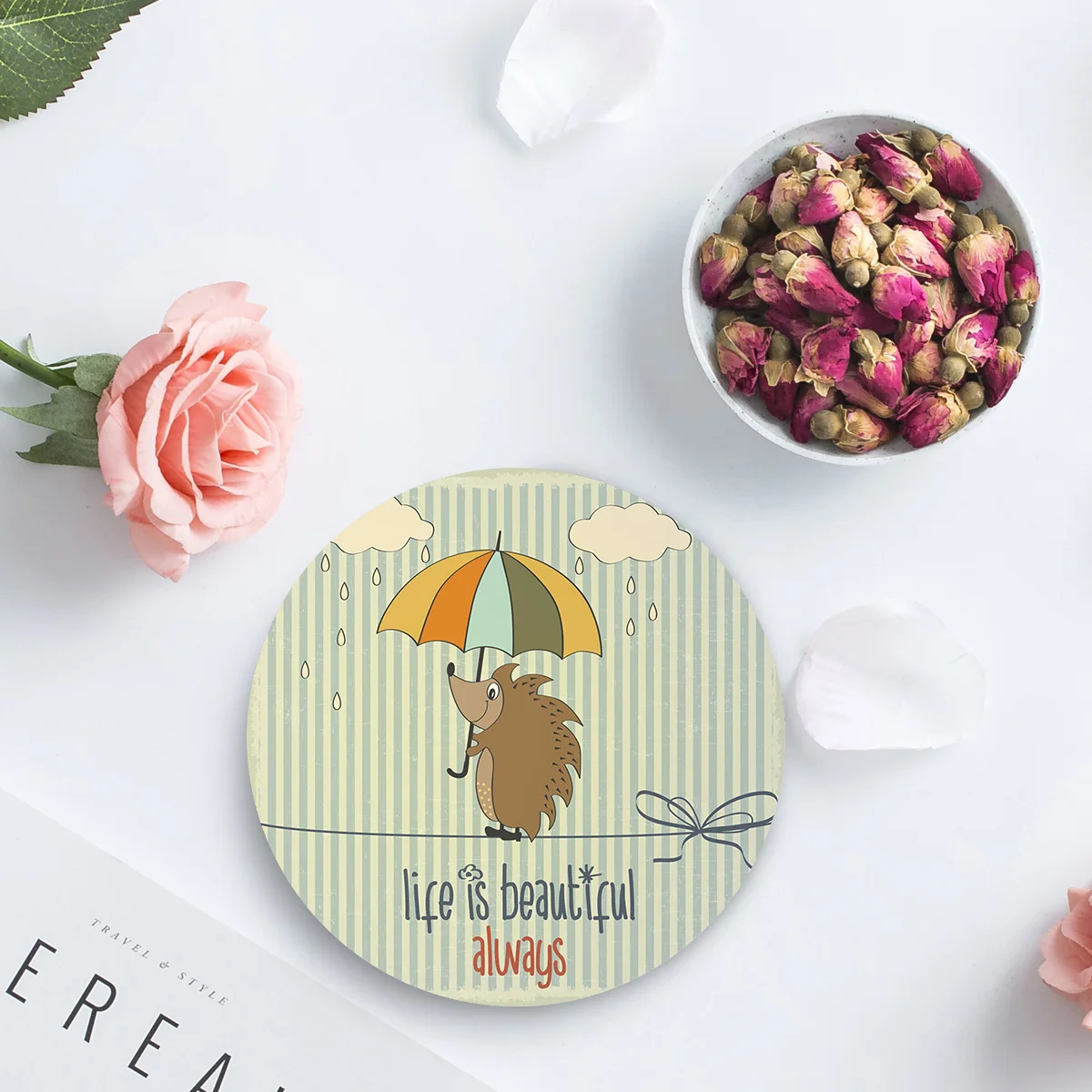 Керамические подставки для напитков с изображением животного Ежика |