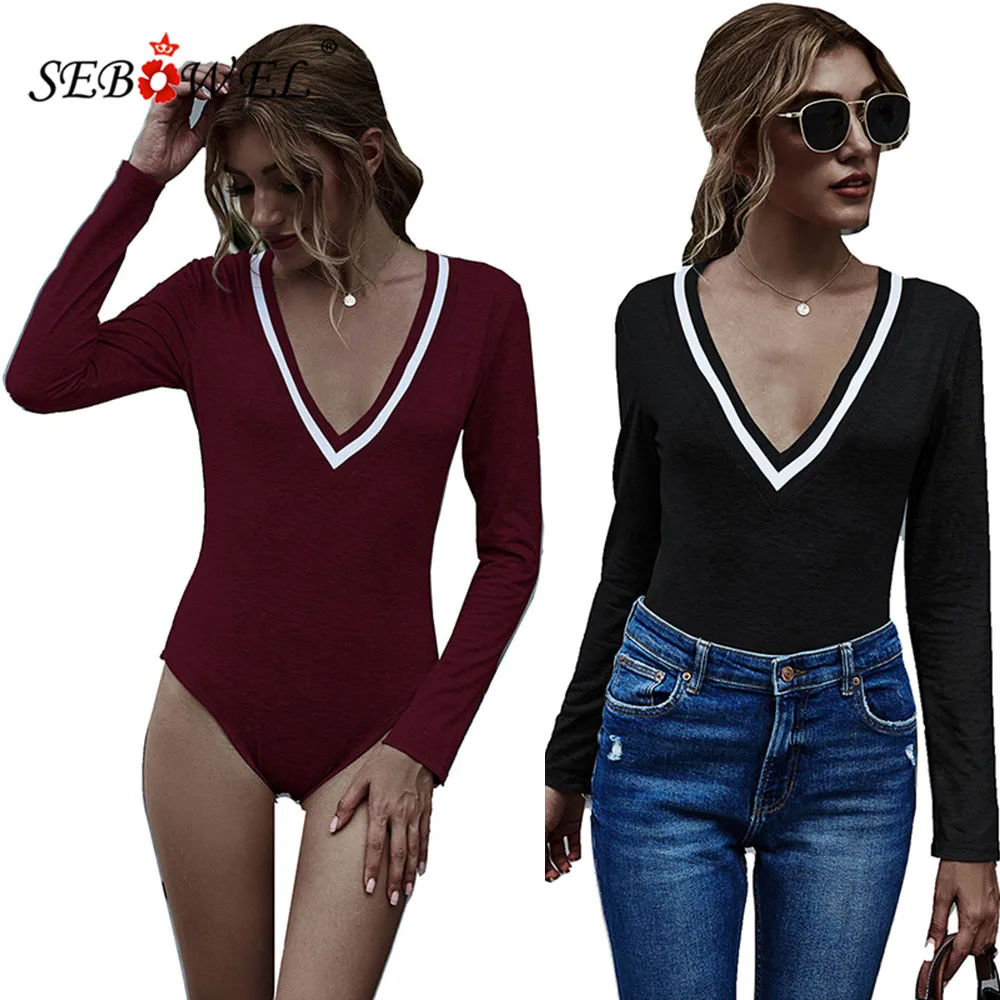 

Женское боди с длинным рукавом и глубоким V-образным вырезом