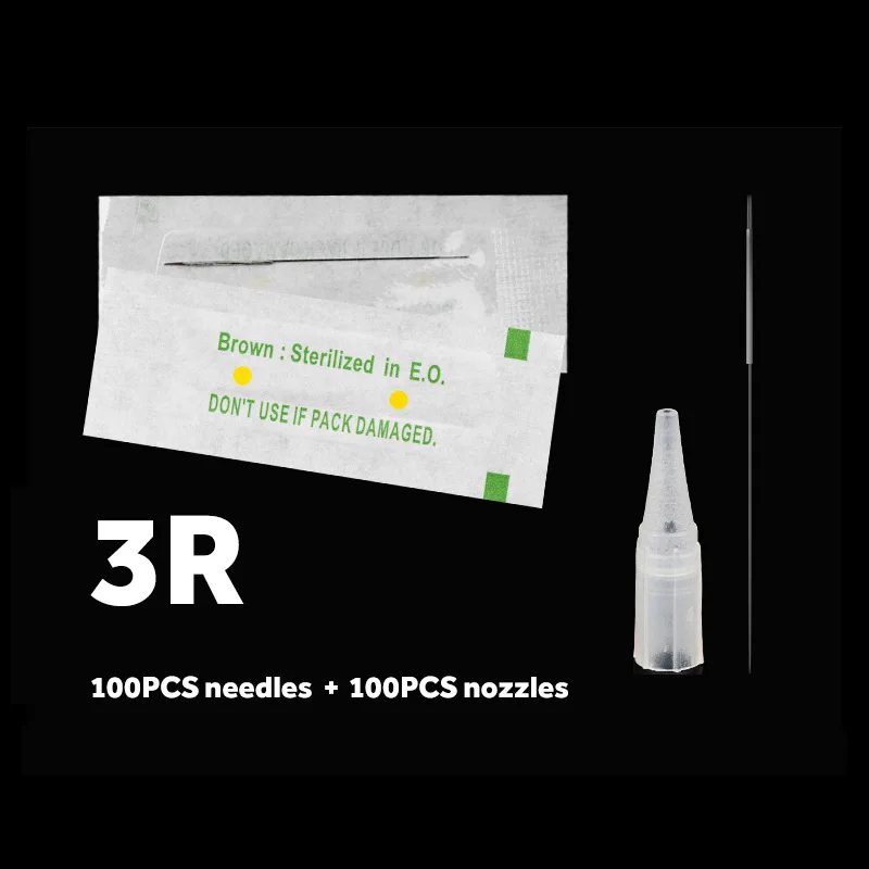3R set 100 шт 1RL/3RL/5RL/5F/7F стерилизованное одноразовое перманентное Макияж иглы татуировки и колпачки для бровей комплекты косметики для татуажа 0,35X50 мм - Габаритные размеры: 3R set