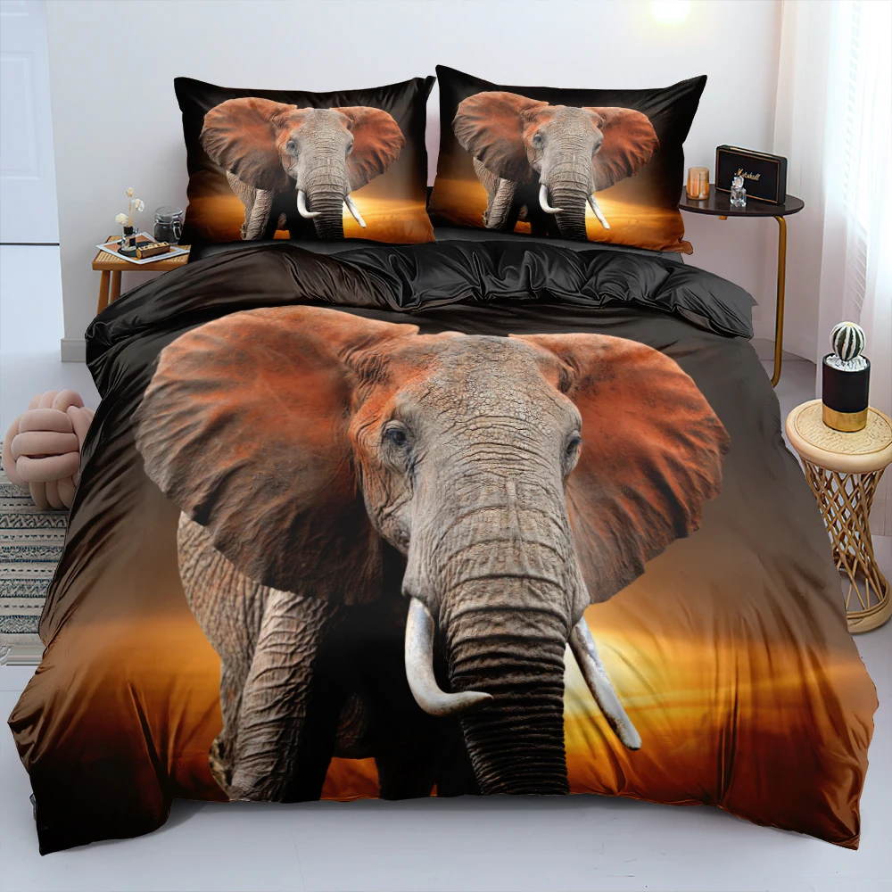 

3D Beddings Duvet Covers Quilt Cases Set Pillow Cottoms Full King Queen Double Size Black Custom Design Elephant Bedding Sets