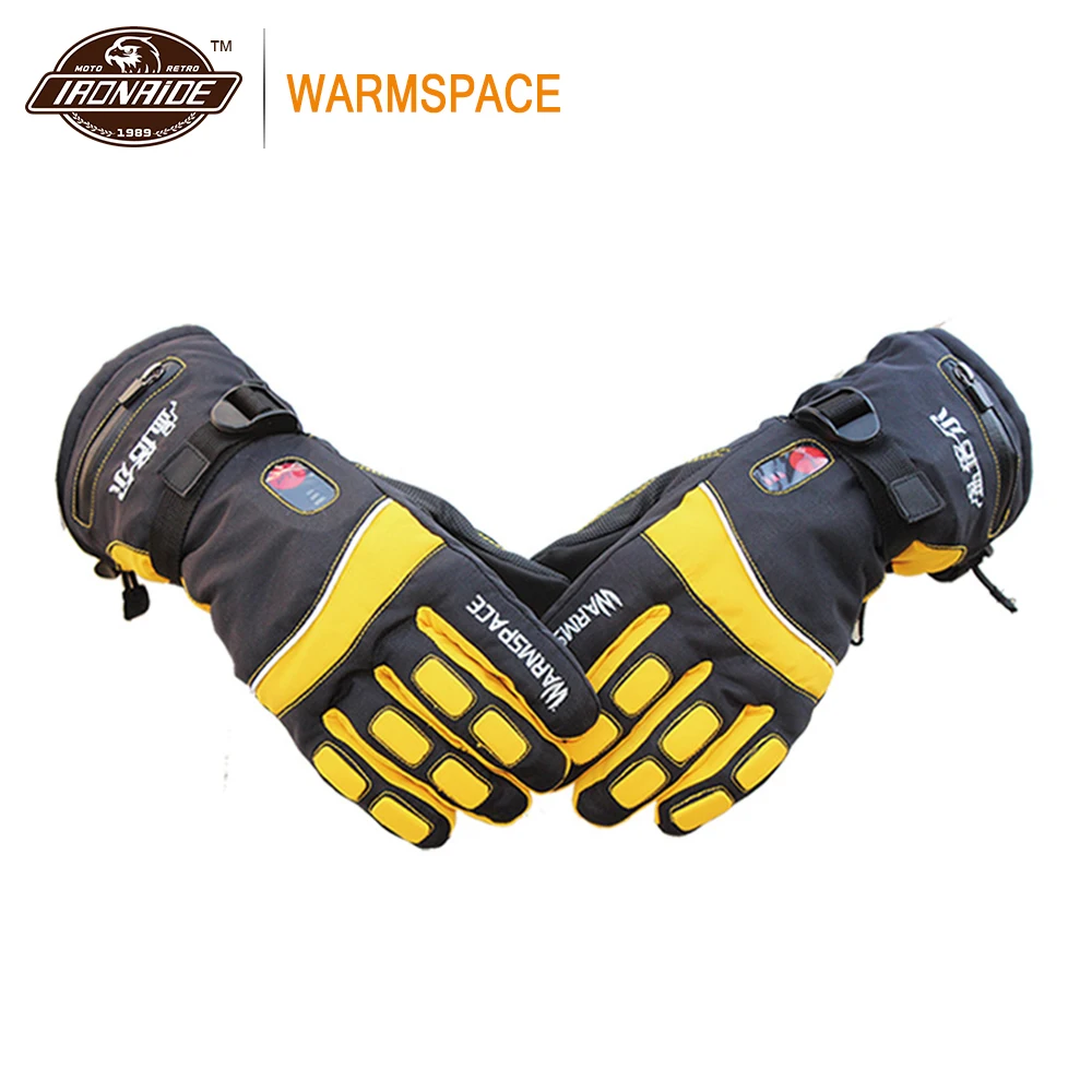 WS-GA800A Yellow WARMSPACE, мотоциклетные перчатки, водонепроницаемые, с подогревом, на батарейках, для езды, мото перчатки, сенсорный экран, Gant Moto для зимы - Цвет: WS-GA800A Yellow