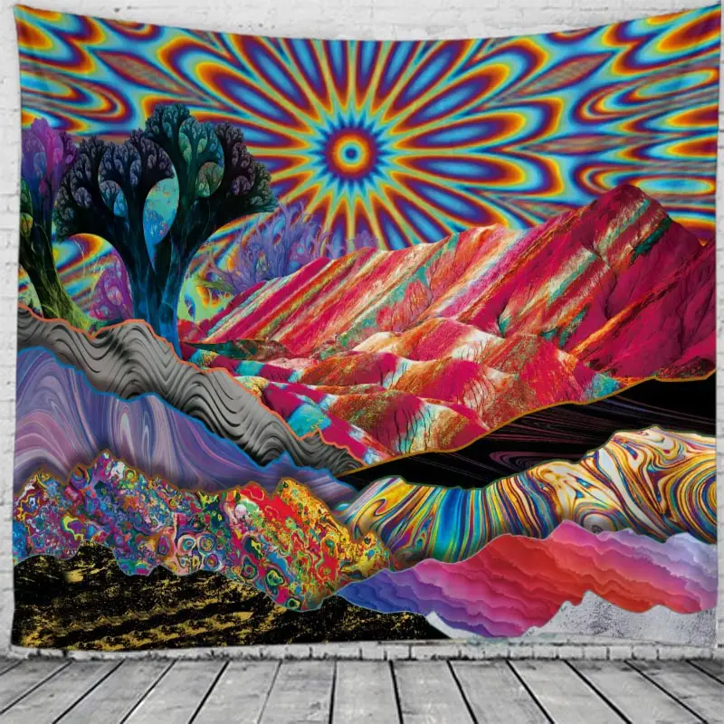 

Sun Mountain Print Wall Tapestry Tapestries Wall Hanging Flower Psychedelic Tapestry Wall Hanging Decor Living Room Deco