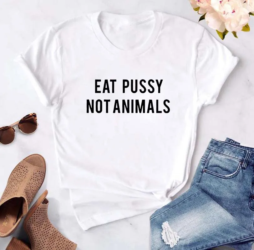 Женская футболка с коротким рукавом EAT PUSSY летняя хлопковая Футболка круглым