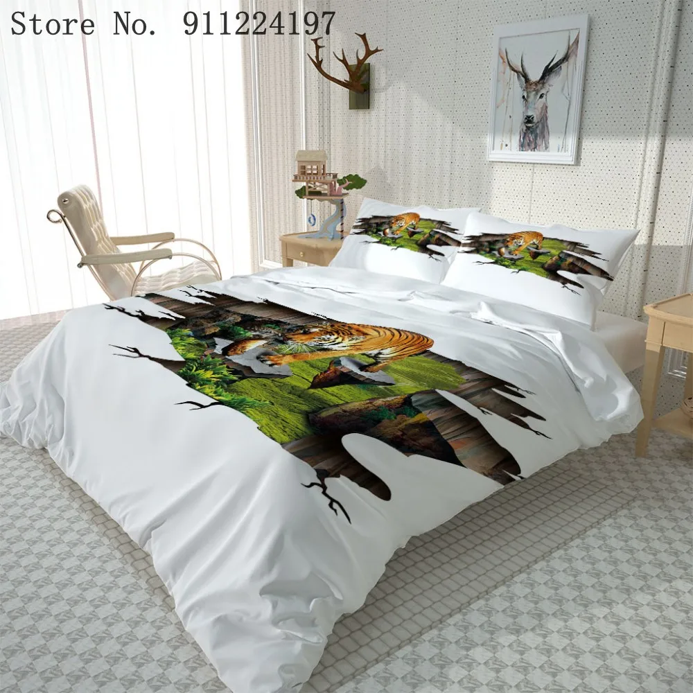 Животного комплект для кровати с принтом Тигр Твин/Полный Queen/King 229x229