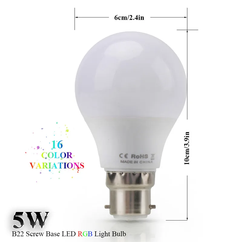 Светодиодная лампа RGB 5 Вт волшебная с регулируемой яркостью E27 B22 сменные цвета