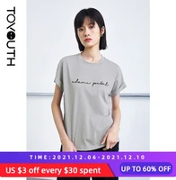 toyouth women 2021 tees summer short bat sleeve round neck t shirt loose letter print sports casual tops
