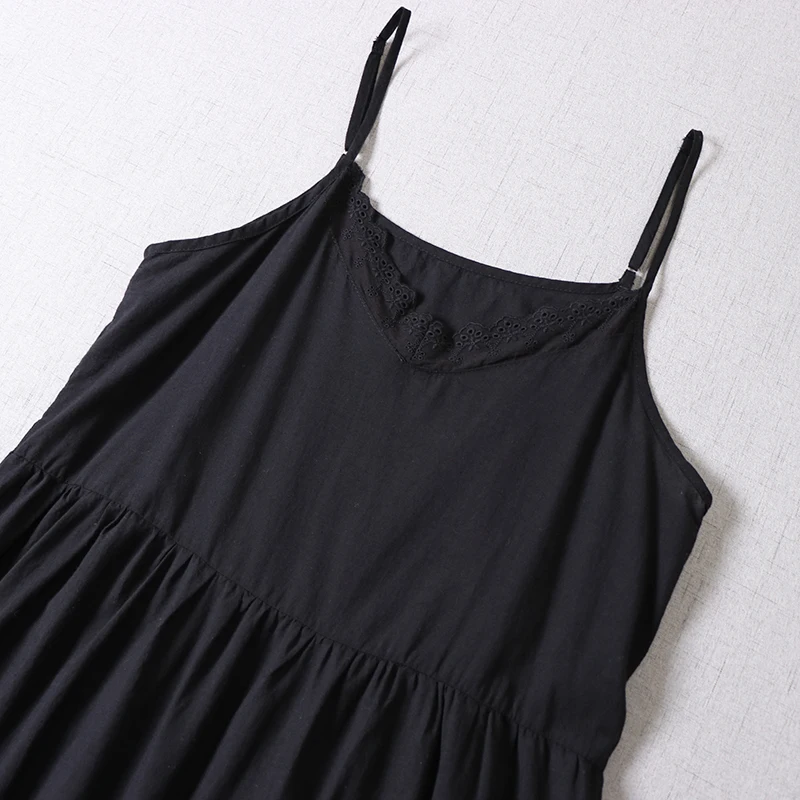 

New Summer Women V-Neck Sleeveless Dress Thin Cotton Embroidery Hollow out Sling Dress