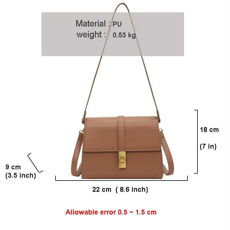 

2021 Ladies Trendy Lock Shoulder Bag Pure Color Pu Leather Simple Messenger Bag Retro Casual Handbag Luxury Design Wallet Sac
