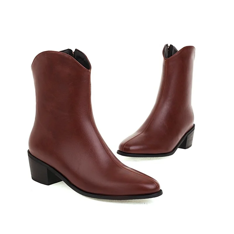 FXYCMMCQ European and American Winter Fashion Block Heel Square Toe Short Boots 607