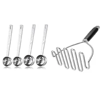4 pcs coffee scooplong handle measuring coffee scoop spoons 15 ml and 30 ml with potato masher mashed potatoes masher