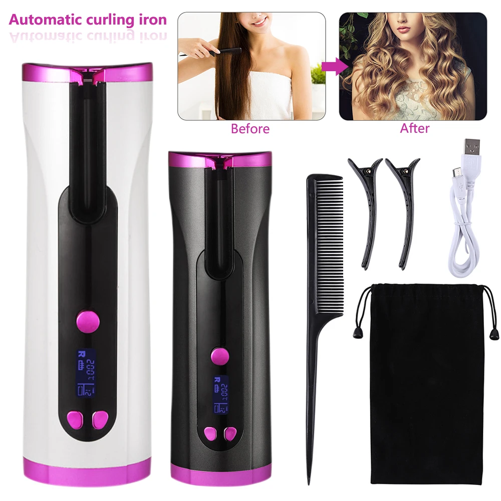 

Cordless Automatic Curling Iron Tongs Wireless Electric Rotating Hair Curlers Waver Adjustable Temperature Rotating Hair Waver