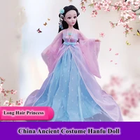 16 scale 30cm long hair fairy princess ancient costume hanfu dress barbi doll 12 or 20 joints body model toys gift for girl