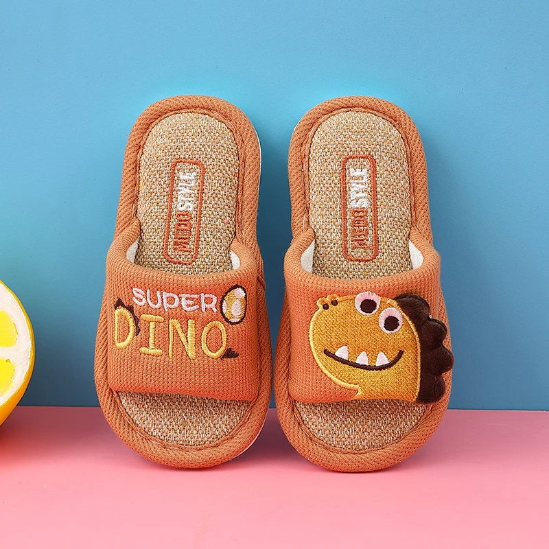 

Soft Kids Deodorant Thick Platform Linen Slippers Indoor Dinosaur Slipper Anti-Slip Home Floor Slides Girl Boy Summer Shoes