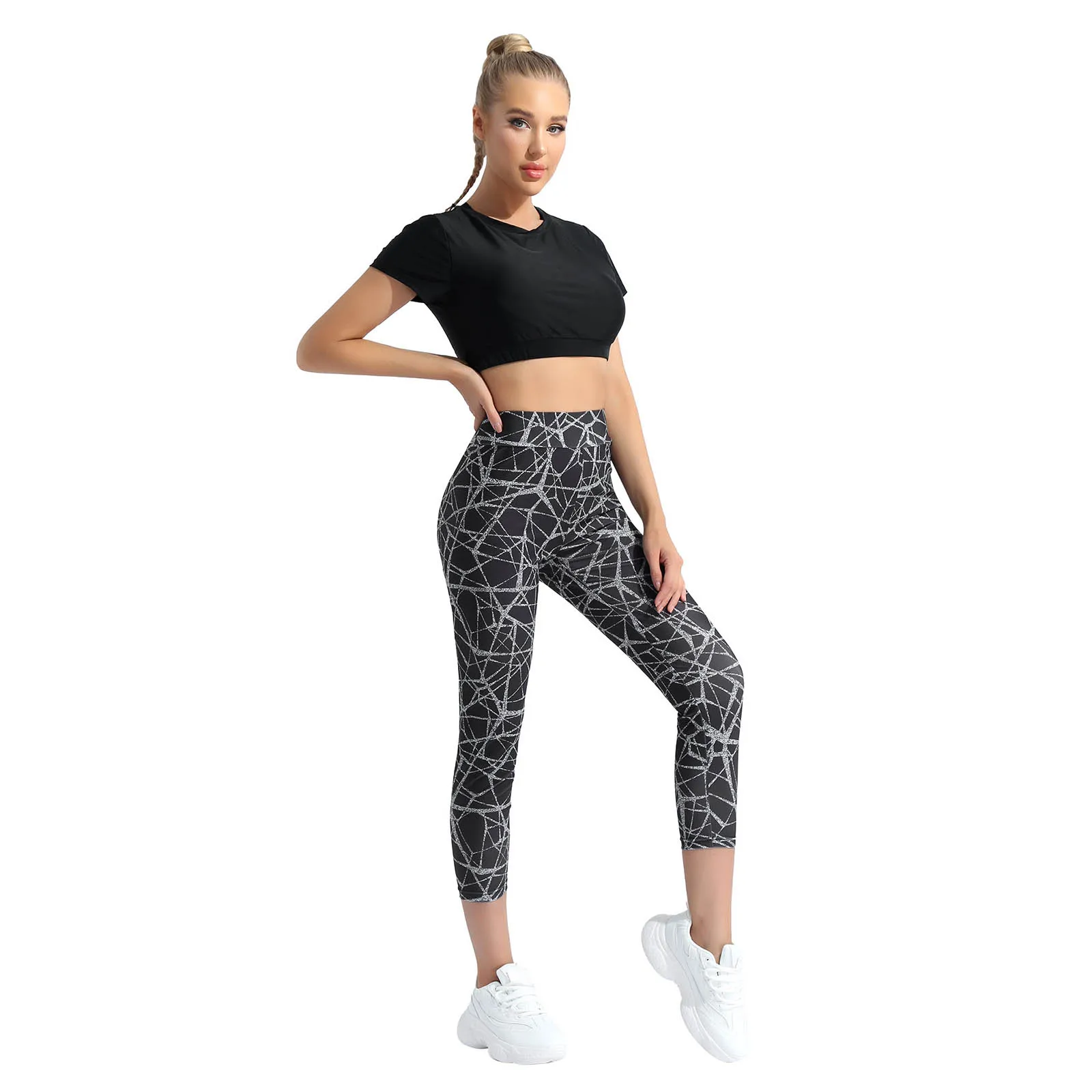 

Women Workout Gym Outfits Sets Sportwear Short Sleeve Detachable Pad Backless Top High Waist Leggings Tummy Control Yoga Suit