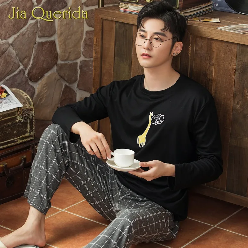 Мужская пижама с принтом одежда для сна милый дизайн жирафа хлопок эластичная