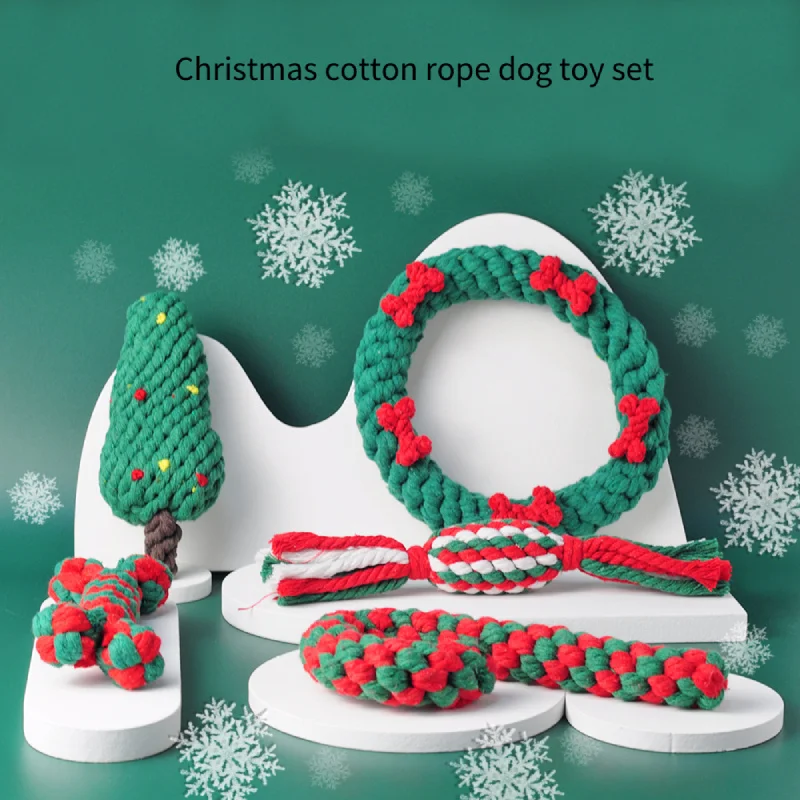 

Christmas Pet Cotton Rope Toy Cane-shaped Teeth Cleaning Dog Interactive Toy Bite-resistant Molar Dog Toy Set dog rope toy