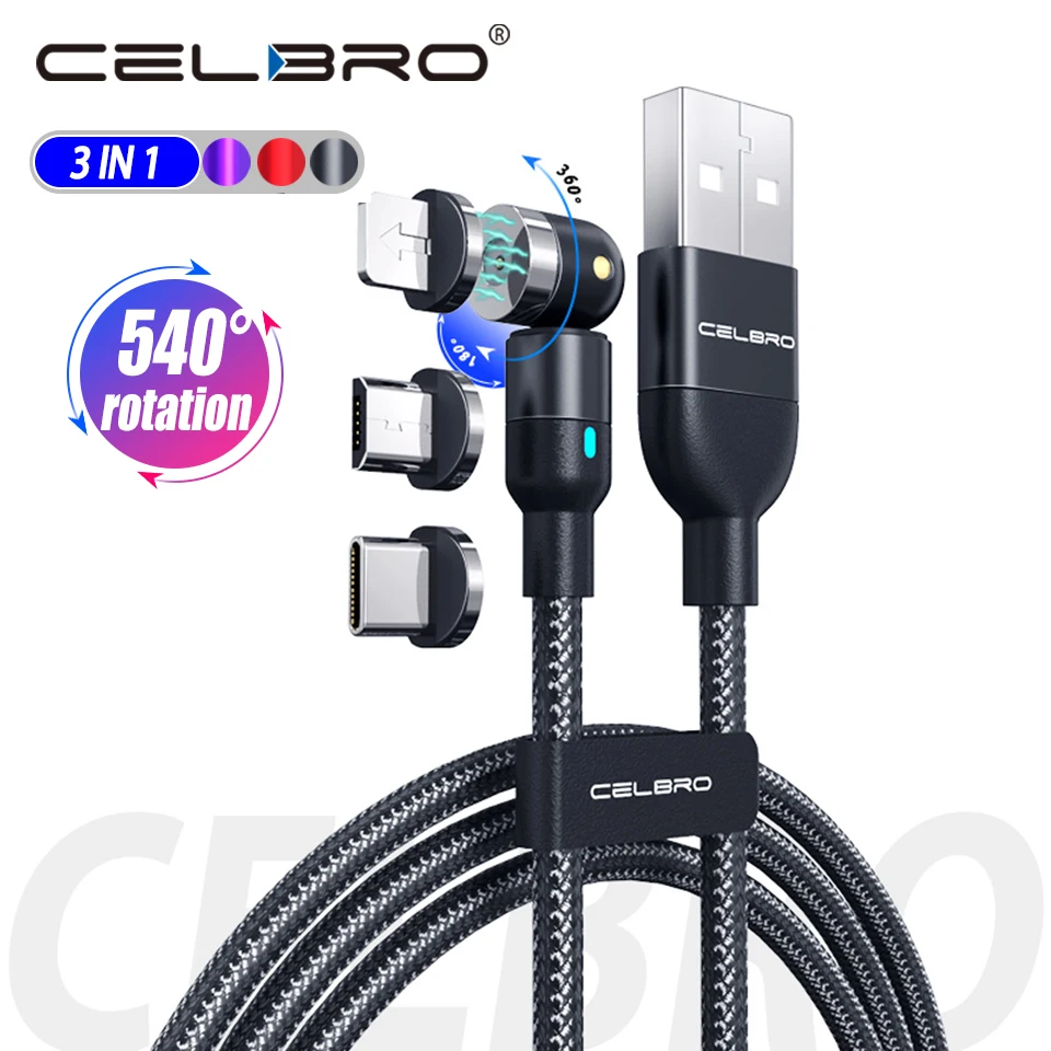 Магнитный кабель 3 в 1 Micro USB Type C для быстрой зарядки Samsung S20 Note 10 Xiaomi Mi Pro магнитный