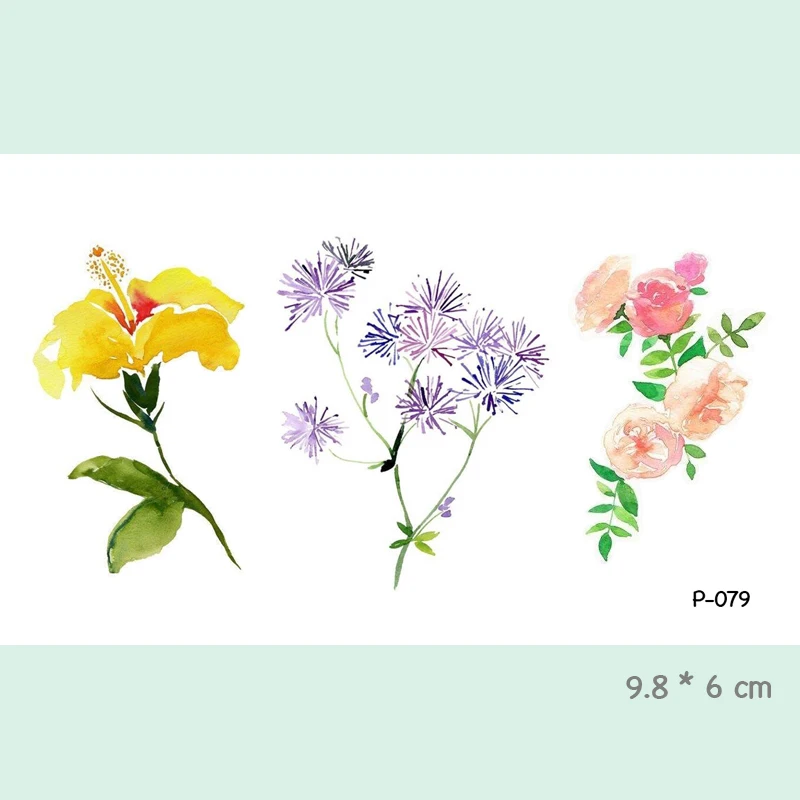 Wyuen Flower Hand Painted Fresh Style Waterproof Temporary Tattoo Stickers for Adults Kids Body Art Fake Women Tatoos P-071 |