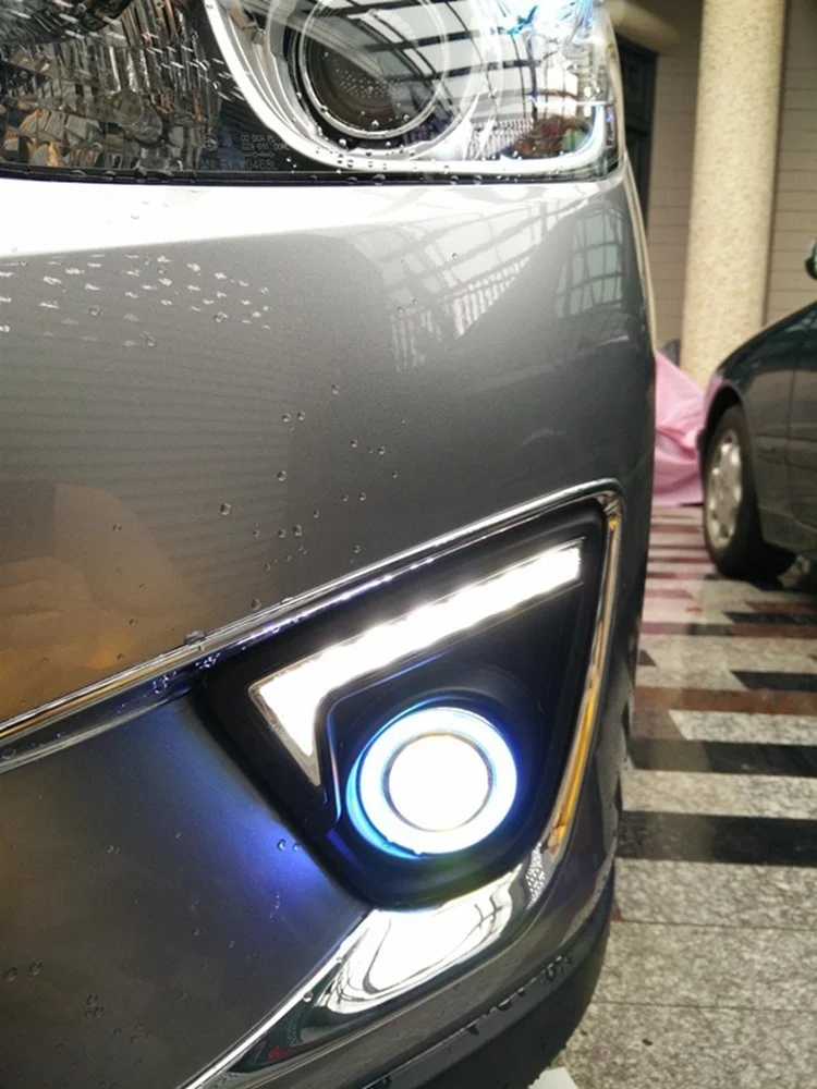 

LED DRL daytime running light + COB angel eye (5 colors) + halogen fog lamp with projector lens for mazda cx-5