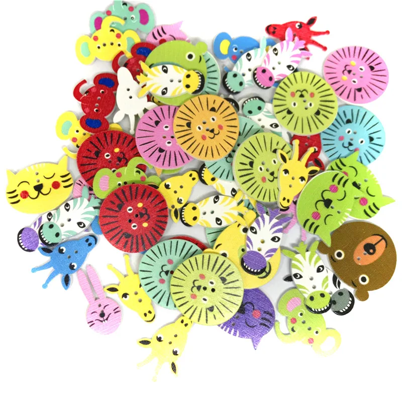 Деревянные пуговицы с мультяшными животными для одежды детей рукоделие