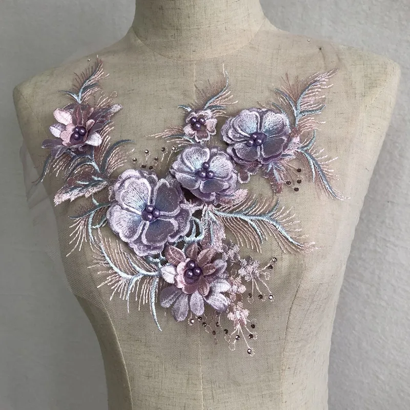 Вышивка бисером цветочное кружево аппликация для свадебного платья вышитые