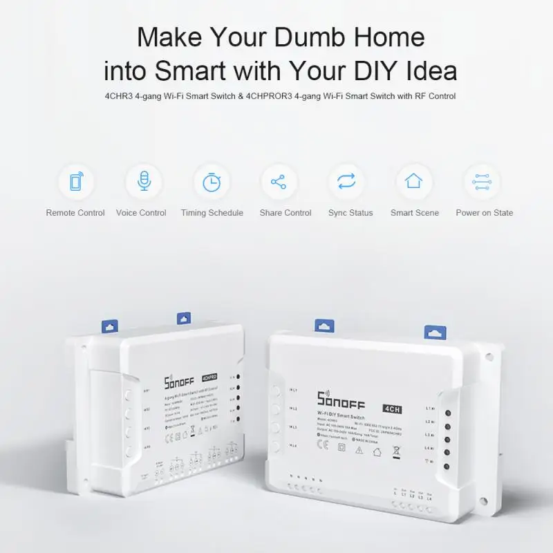 Интеллектуальный выключатель света SONOFF 4CH R3/ Pro R3 Wi Fi Умный Выключатель 4 канала