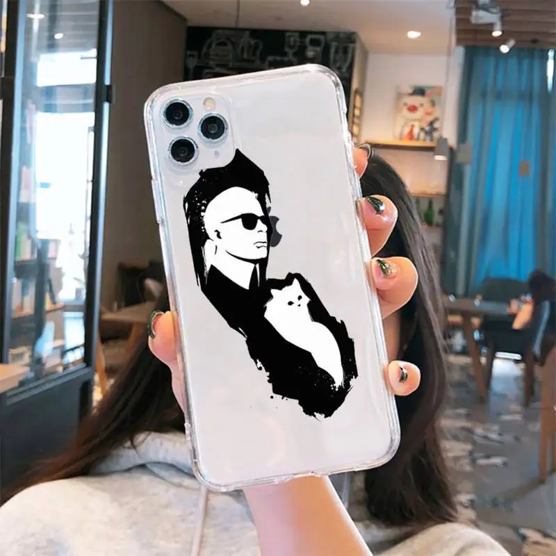 

Luxury fashion brand design KARLs Lagerfeld cat Phone Case Transparent for iPhone 6 7 8 11 12 s mini pro X XS XR MAX Plus funda