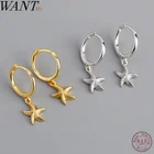 WANTME модные пляжные летние Подвесные серьги-гвоздики серьги с морскими звездами для женщин Настоящее серебро 100% пробы 925 пробы минималистичные богемные ювелирные изделия