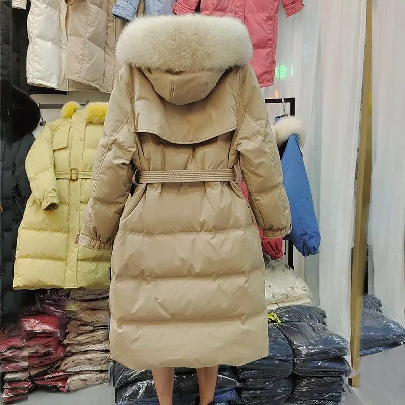 

Large Natural Fox Fur Hooded Winter Down Coat Women 90% White Duck Down Jacket Thick Warm Long Parkas Windproof Female Outerwear