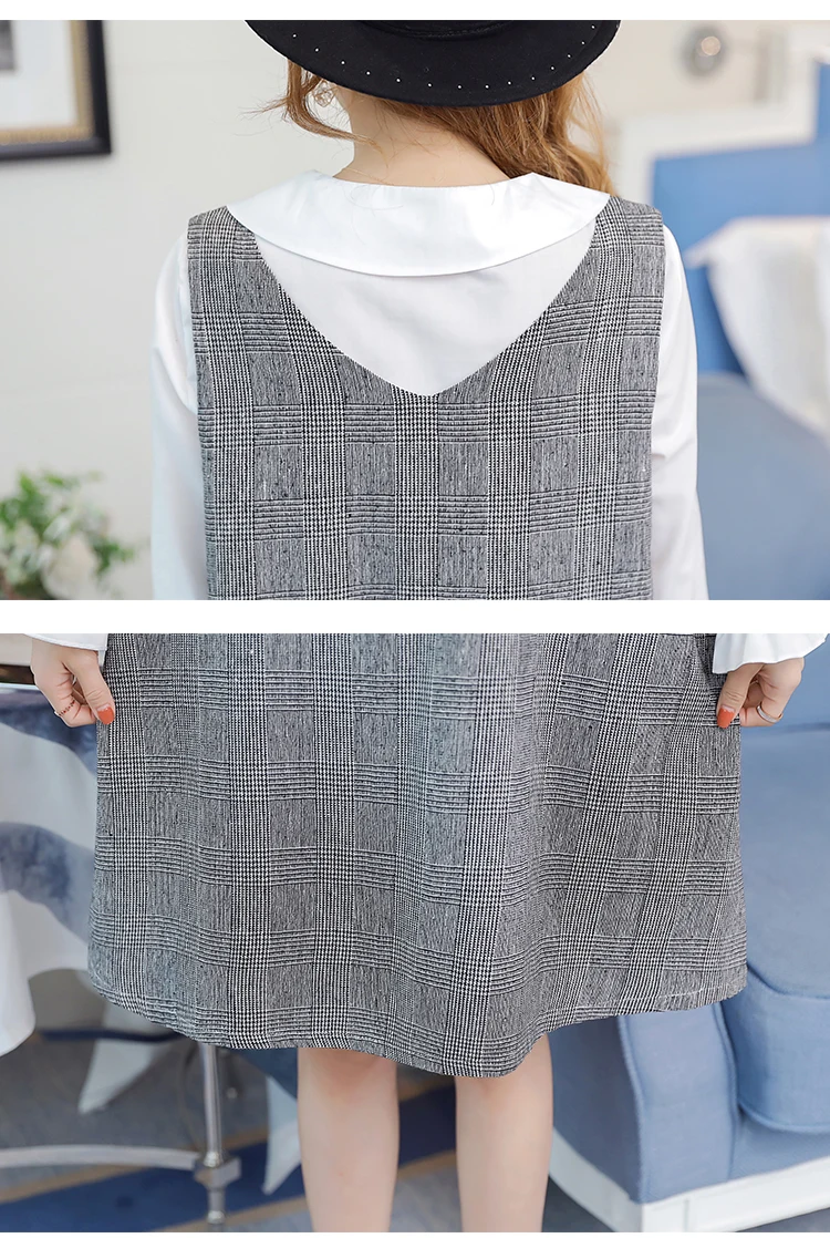 6596# 2PCS/Set Autumn Korean Fashion Maternity Dress Sweet Lovely Straight Loose Clothes for Pregnant Women Fall Pregnancy