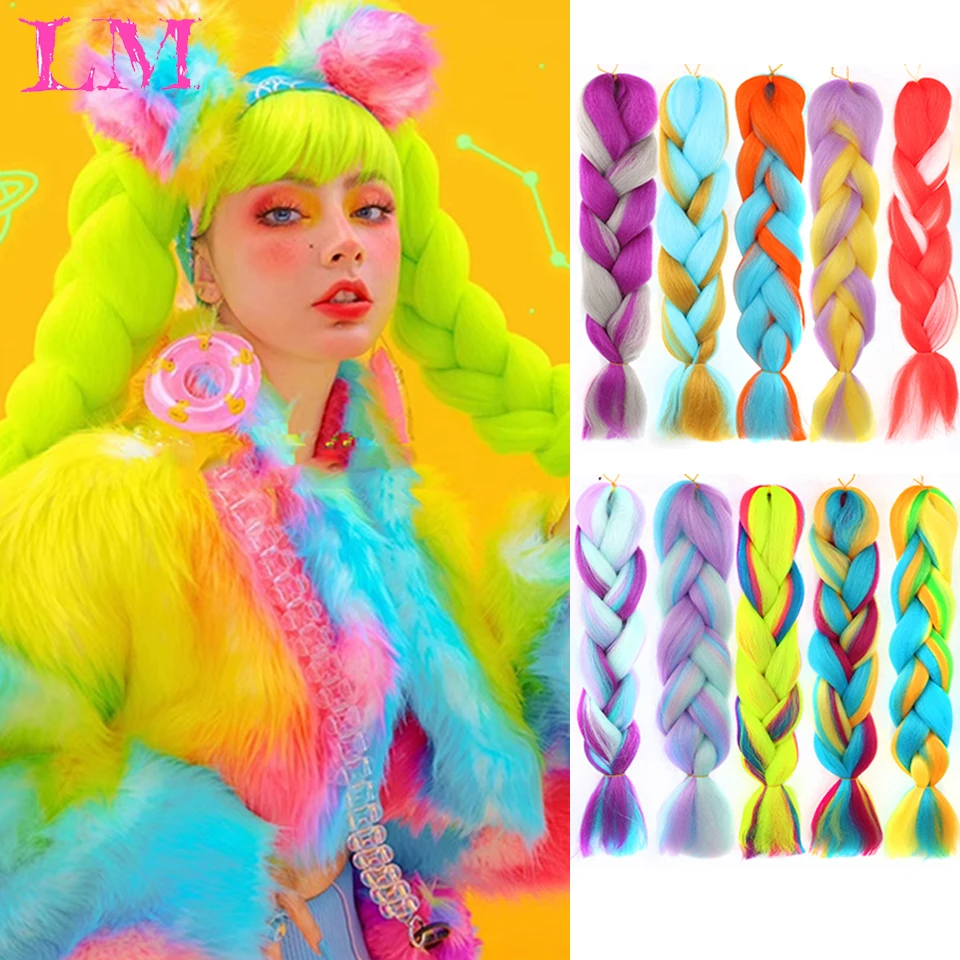 

LiangMo Hair 1pc 24" 100G/PC Ombre Jumbo Braids Crochet Hair Synthetic Braiding Hair Extension Yaki Bulk Red Green Rasta Color