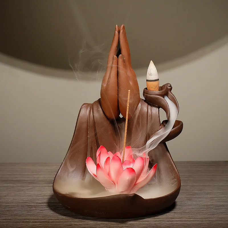 Modern Purple Sand Backflow Incense Burner Creative Bergamot Lotus Three Holy Tathagata Reflux Aromatherapy Burner Ornaments