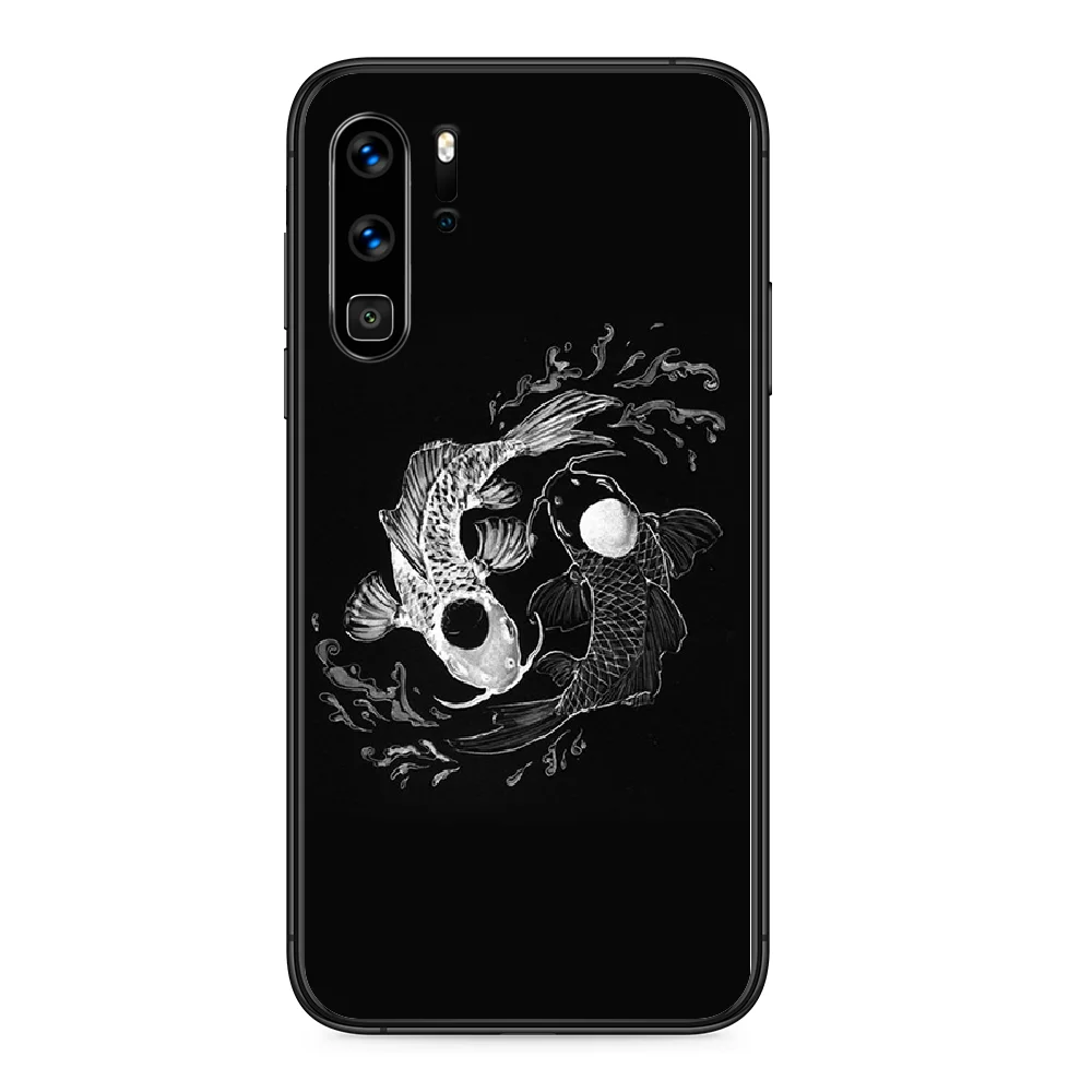 Yin Yang чехол для телефона с принтом граффити рыбы Huawei P 9 Smart 10 20 30 40 8 Lite Mini Z 2019 Pro black