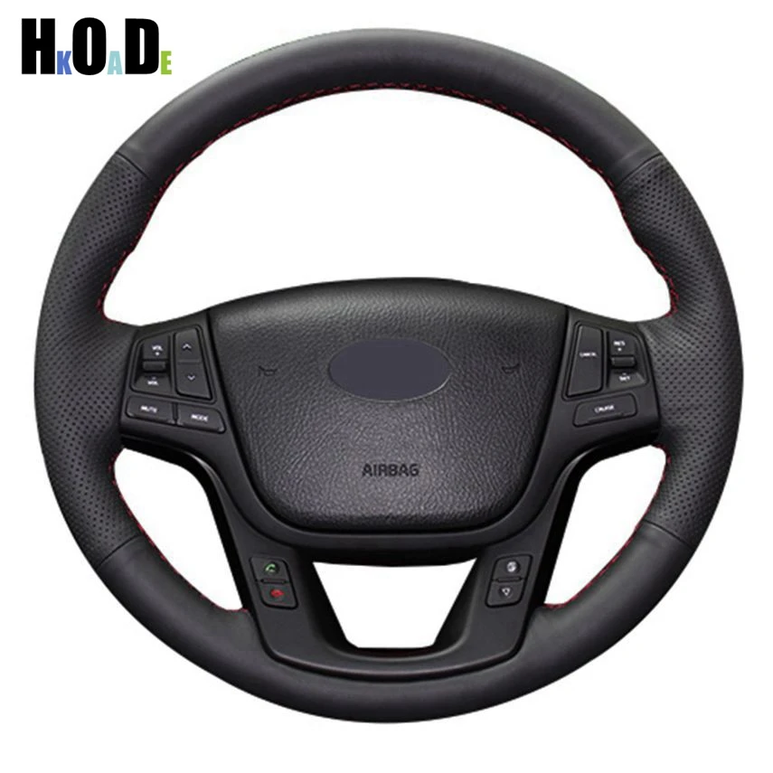 Чехлы для руля из искусственной кожи черного цвета ручная строчка Kia Sorento 2009