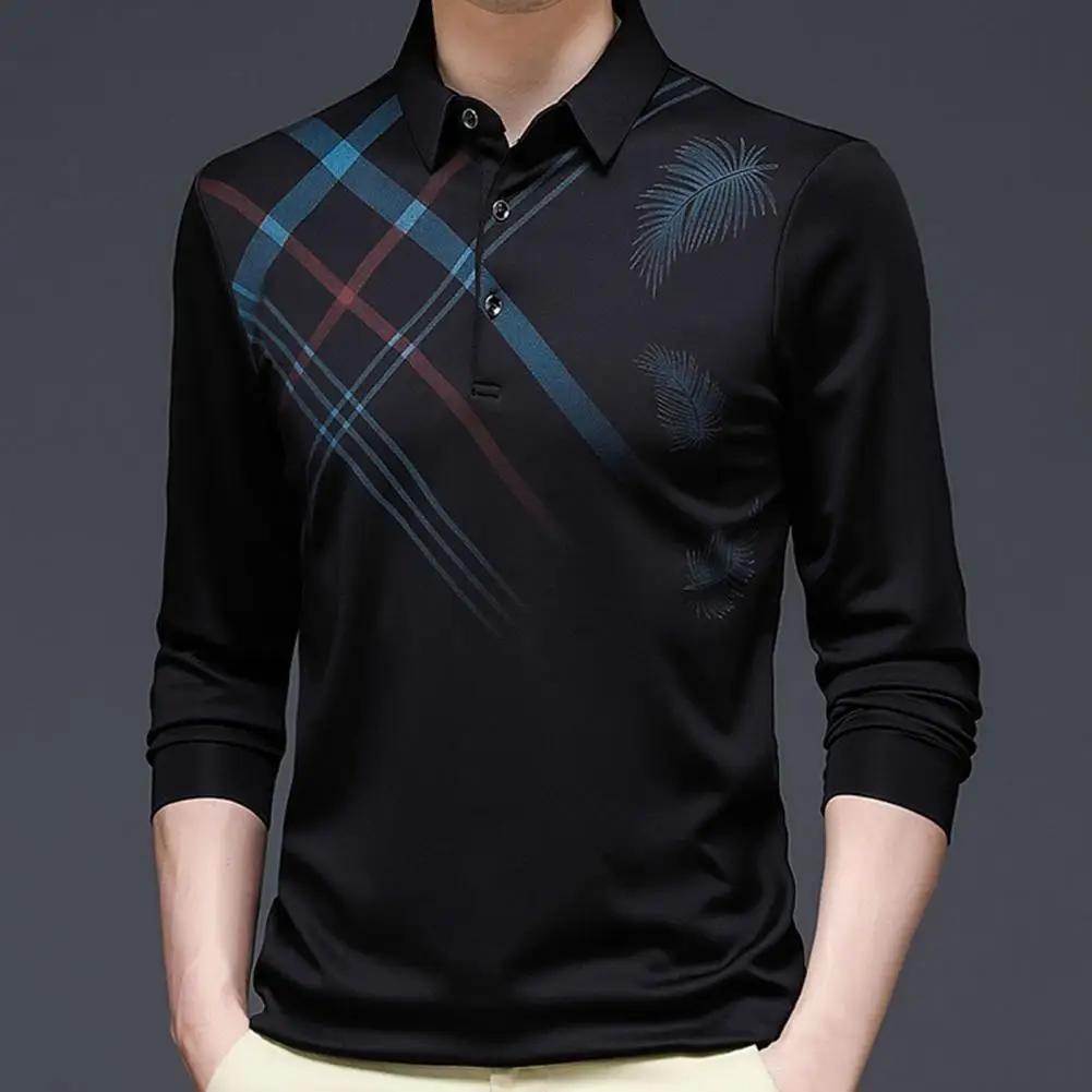 

Рубашка-поло мужская с принтом перьев и пуговицами