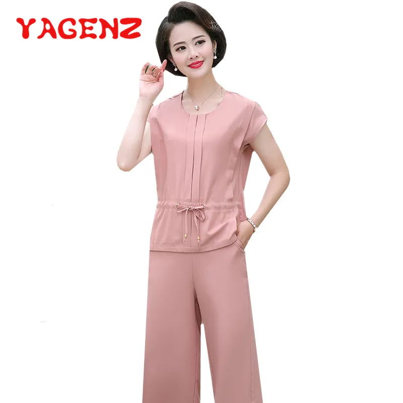 

YAGENZ summer two piece set Women clothes Fashion short sleeve T-shirt top and pants plus size 2 piece sets womens outfit 691
