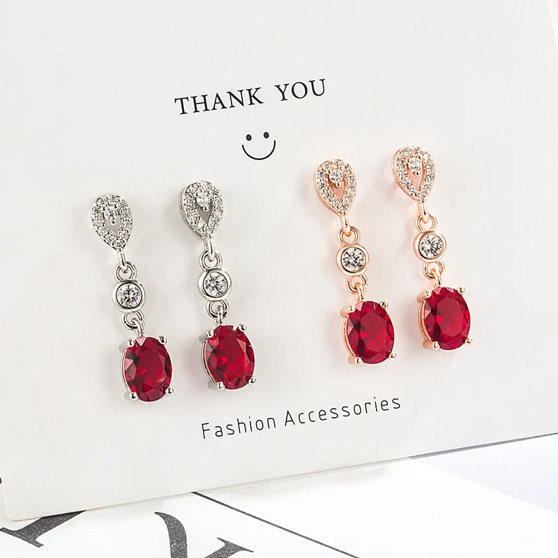 

Simple Stylish Water Drop Earrings for Women Silver 925 Dazzling Elegant Weding Female Earrings Ruby Jewelry Luxury Gifts