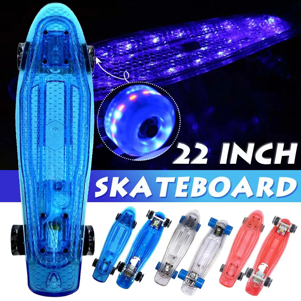 

22 Inch Four Wheel Street Skateboard Mini Cruiser Board 3 Color Retro Longboard Small Fish Plate Skate-board For Adult Children