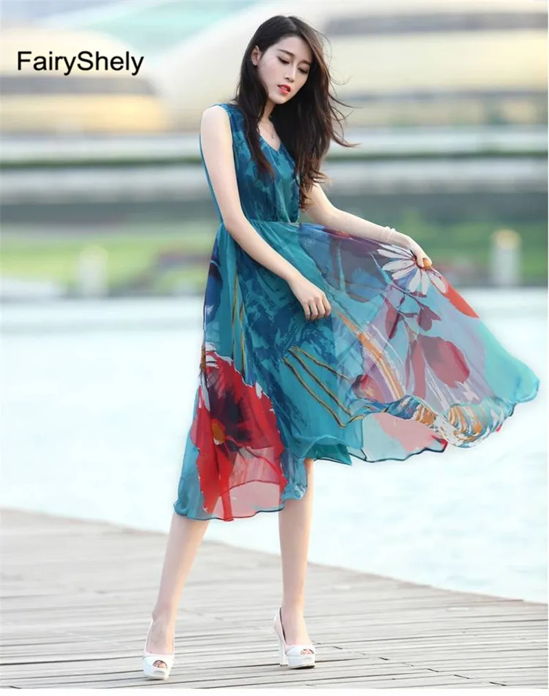 Женское длинное платье в стиле бохо повседневное элегантное шифоновое миди без