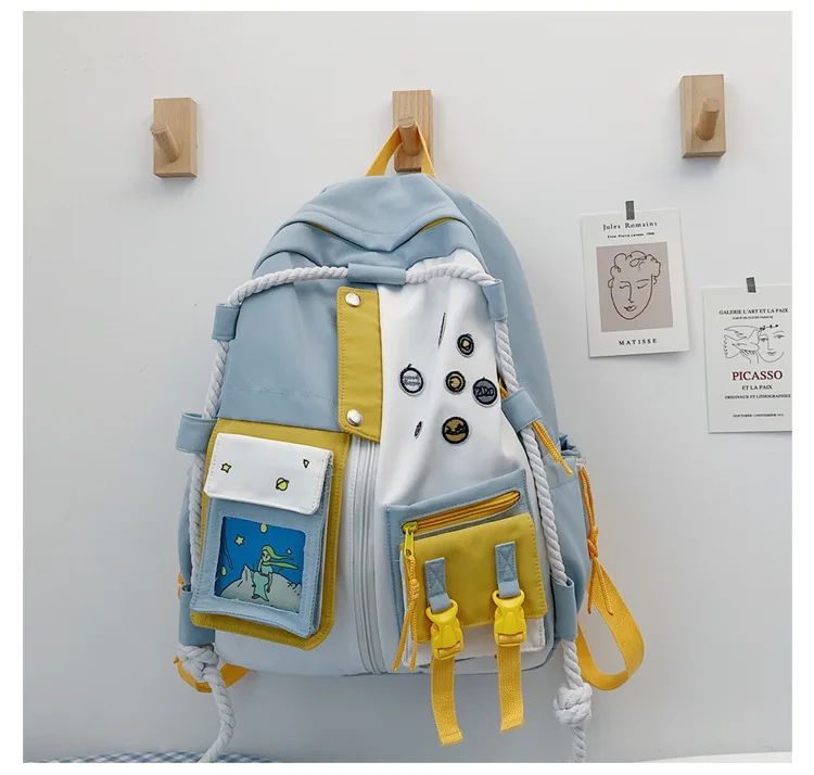 

Lady Nylon Cartoon Badge Backpack Kawaii Female School Bag Girl Book Backpack Women Student Bag Fashion Trendy New capacity 2020