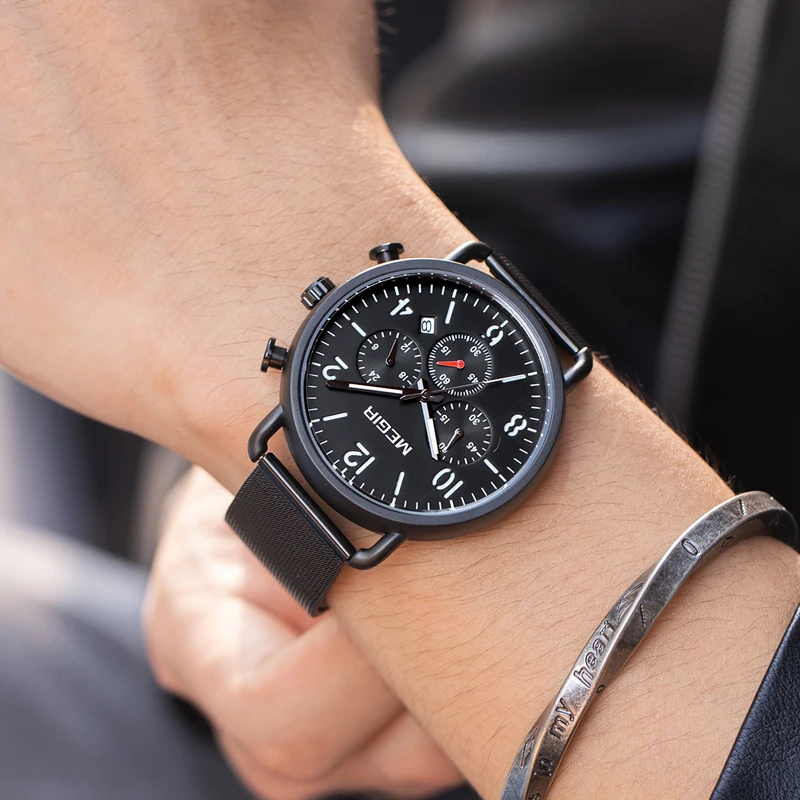 

MEGIR Fashion Casual Watch Men Top Brand Luxury Steel Mesh Waterproof Quartz Wrist Watch Men's Sport Chronograph Watches