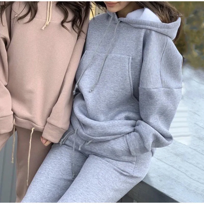 

Two Piece Set 2021 Autumn Winter Tracksuit Women's Hooded Sweatshirt And Pants Casual 2Piece Outfits Woman Sport Suit