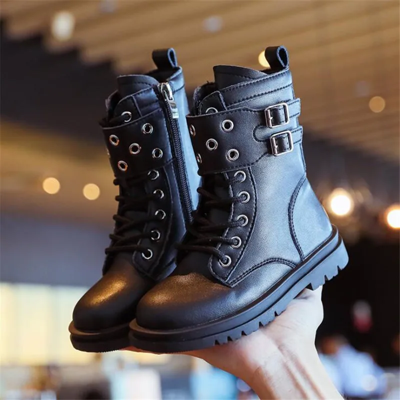 

Новинка, осенние детские мотоциклетные ботинки, детская обувь из натуральной кожи, Модные ботильоны для маленьких девочек, черная брендова...