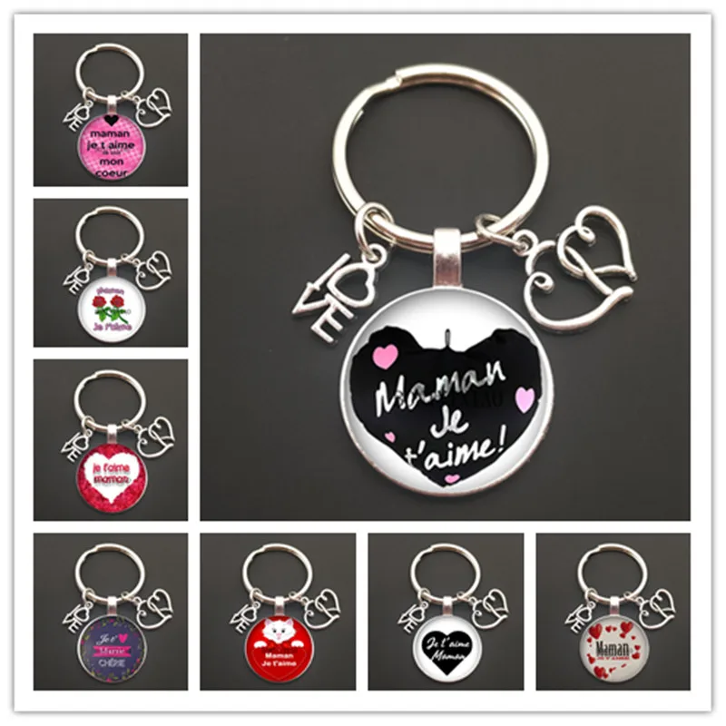 Новая мода Счастливый День матери стекло брелки из кабошона французский Je T'aime