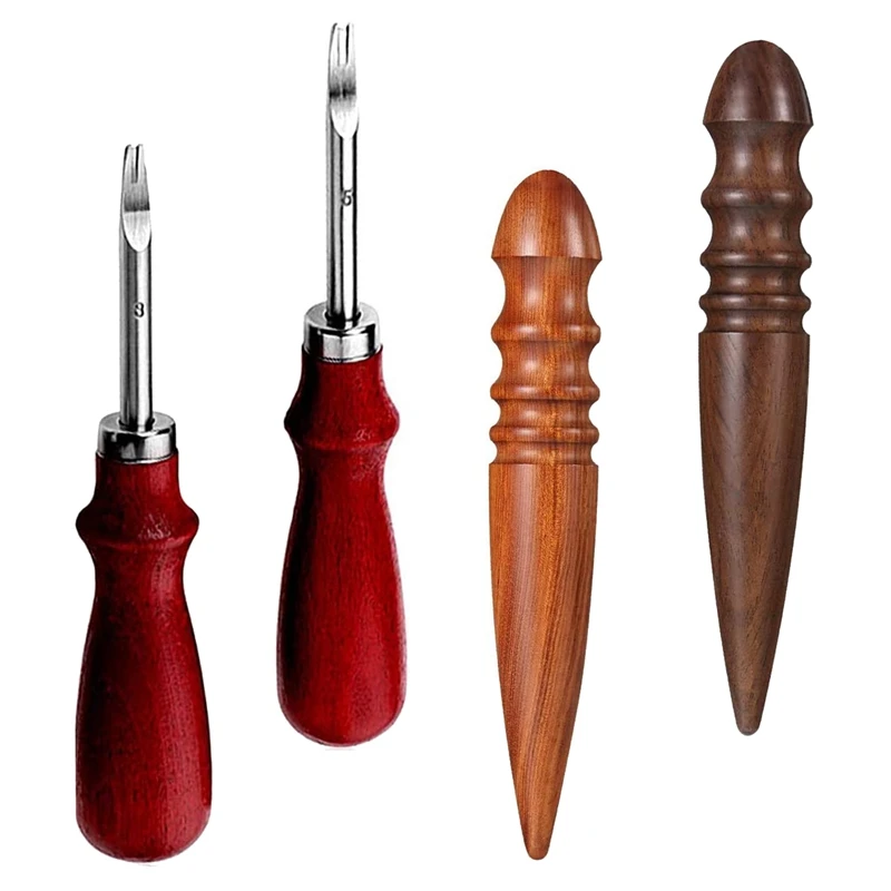 

4 Pcs Leather Edge Beveler Edge Skiving Beveler,2 Pcs Wood Leather Edge Burnisher Device,for Leather Cutting Burnishing